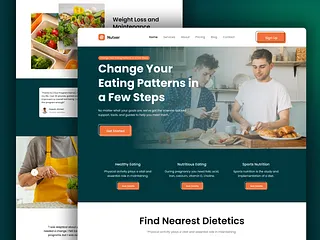 Nutrition and dietetics website with hero, programme cards and a find-a-dietitian section